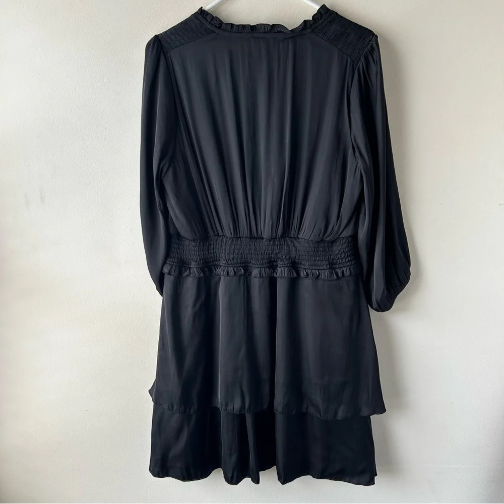 Sam Edelman Long Sleeve Tiered Dress Silky Smock Waist Black L NWT